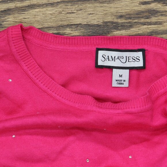 NWT Sam & Jess Short-Sleeve Embellished Sweater TA93148768AS Electric Pink M - Picture 8 of 9